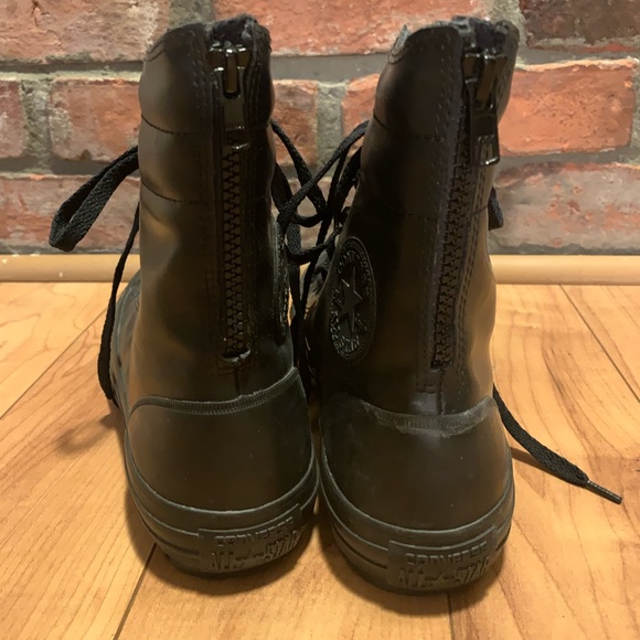 Converse all black leather combat boot Moto style - Picture 3 of 6